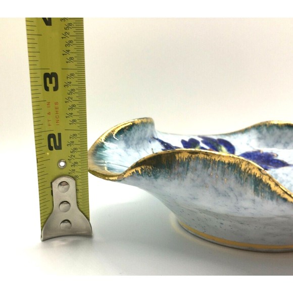 VTG Mid Century Italian Iris Ruffled Edge Bowl Art Pottery Hand Painted Hi Gloss - Picture 7 of 7